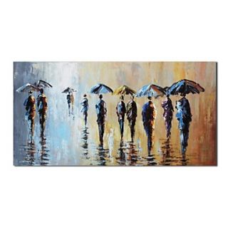 Hand Painted Oil Painting People Knife Abstract in The Misty Rain with Stretched Frame