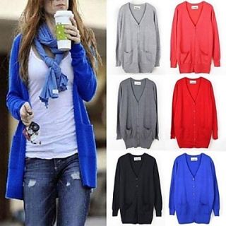 Womens Casual Long Sleeve Knit Button Cardigan Sweater with Pockets