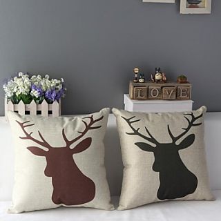 Set of 2 Lovely Brown and Light Grey Reindeers Head Decorative Pillow Covers