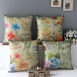 Set 0f 4 Classic Beautiful Flowers Hand Painted Decorative Pillow Covers