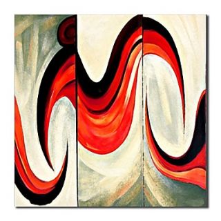 Hand Painted Oil Painting Abstract Red Wall Art with Stretched Frame Set of 3