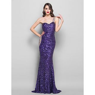 Trumpet/Mermaid One Shoulder Sweep/Brush Train Sequined Evening/Prom Dress