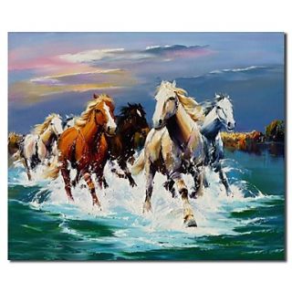 Hand Painted Oil Painting Animal Ten Thousand Horses Running For Home Decoration with Stretched Frame