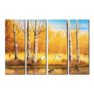 Hand Painted Oil Painting Landscape Swan Figure with Stretched Frame Set of 4
