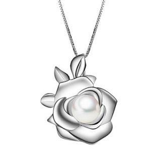 Womens 925 Sterling Silver Pearl Rich Flower Necklace