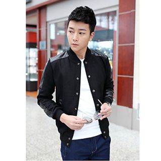 Shishangqiyi Korean Collar Leather Stitching Loaded Handsome Jacket(Black)