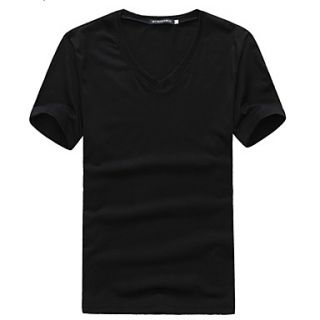 Shishangqiyi Short Sleeve Korean All Purpose Solid Color V Neck Slim Primer T Shirt(Black)