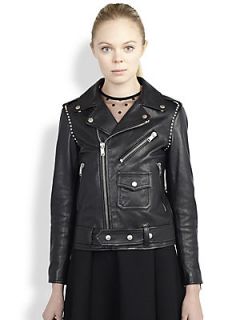 Saint Laurent Studded Leather Moto Jacket   Noir Argent