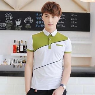 Mens Lapel Casual Short Sleeve Contrast Color Splicing Polo Shirts