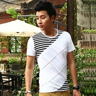 Mens Round Neck Casual Short Sleeve Stripes Splicing T shirt(Acc Not Included)