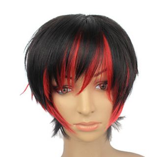 Capless Short Black Mixed Red Straight Synthetic Party Wig For Sexy Women