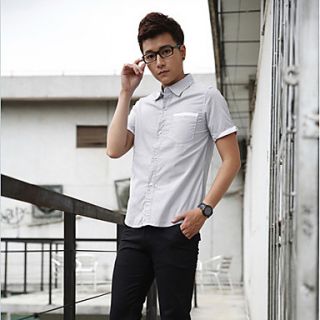 Senyue Mens Cotton Pure Color Short Sleeve Shirt (White)