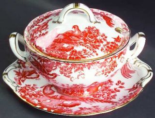 Royal Crown Derby Red Aves (Older, Discontinued 1997) Sauce Boat & Lid & Underpl