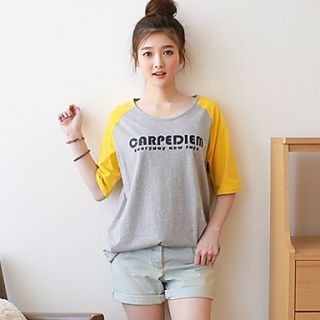 Liuliu Womens Sweet Round Neck Contrast Color Loose Fit Casual Cotton T Shirt