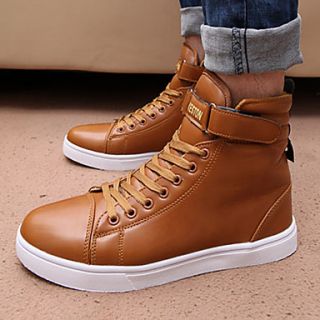 Trend Point Mens Fashionable Slim Fit Leather Sneakers(Brown)