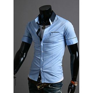 Midoo Short Sleeved Fashion Casual Shirt(Light Blue)
