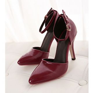 Sunday Womens Stiletto Heel Ankle Strap Pu Leather Solid Color Red Pumps