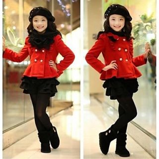 Girls Double breasted WoolenJacket Skirt Sets