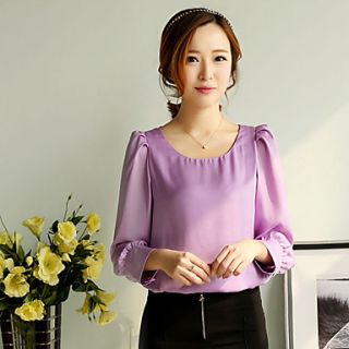 ZJ Womens Long Sleeve Korean Silk Chiffon Solid Color Lilac Shirt