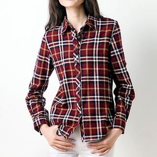 Veri Gude Womens Leisure All Match Long Sleeve Check Red Shirt