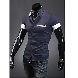 Shishangqiyi Small Triangular Pocket Leather Decorative Casual Short Sleeved Shirt(Navy Blue)