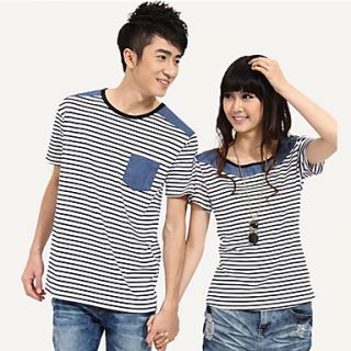 Aiyifang Casual Stripe Lovers T Shirt(Black)