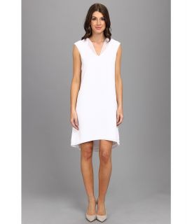 Calvin Klein V Neck 4 PLY Dress w/ Chiffon Womens Dress (White)