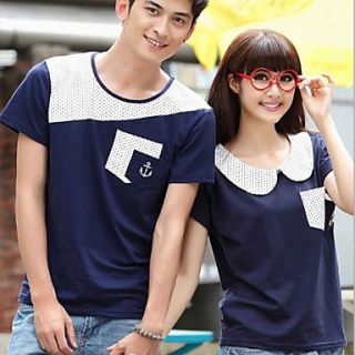 Aiyifang Casual Round Neck Short Sleeve Lovers T Shirt(Dark Blue)