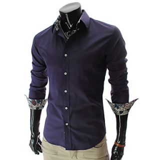 Cocollei mens luxury lapel long sleeve casual shirt (dark purple)