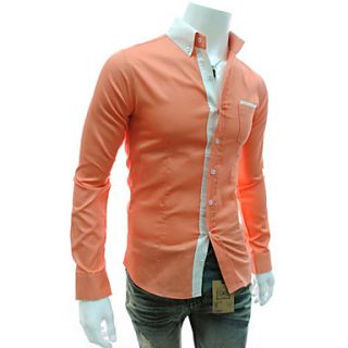 Cocollei stitching color long sleeve casual shirt (orange)