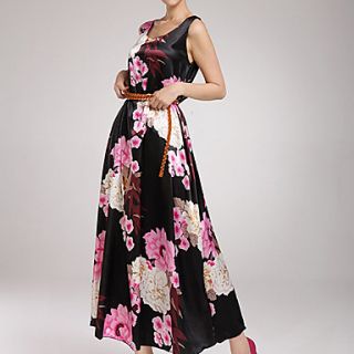 Zhulifang Womens Elegant Peony Pattern Satin Dress