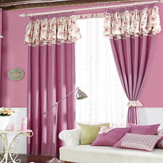 (One Pair Double Pleated) Country Floral Lantern Top Pink Solid Energy Saving Curtain