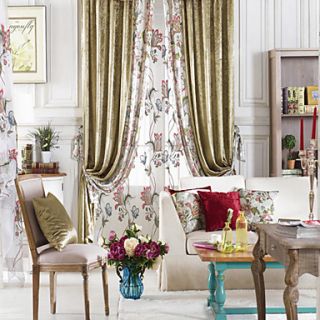 (One Pair) Modern Fancy Gold Solid Floral Jacquard Energy Saving Curtain