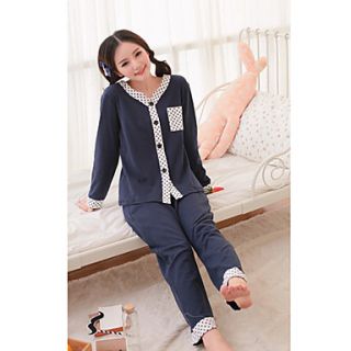 Womens Round Collar Polka Dots Pajama