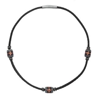 Mens Stainless Steel & Leather Necklace, Two Tone