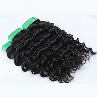 14Inch 5Pcs Lot Brazilian Virgin Hair Deep Wave Curly Natural Color Hair Weft Extension