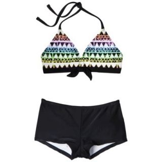 Xhilaration Girls 2 Piece Tribal Print Halter Bikini Swimsuit Set   Black XS