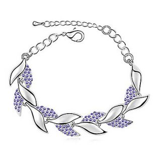 Xingzi Womens Charming Lilac Leaves Strands Crystal Link Bracklet