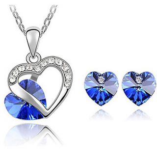 Xingzi Womens Charming Royal Blue Heart Pattern Made With Swarovski Elements Crystal Necklace And Stud Earrings