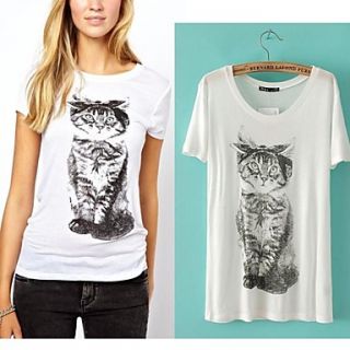 Womens Round Neck 3D Cat Printed Graphic Loose T shirts