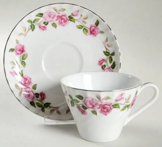 Fine China of Japan Rosewyll Flat Cup & Saucer Set, Fine China Dinnerware   Red