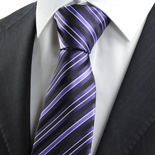 Tie Striped Purpe White Black JACQUARD Mens Tie Necktie Wedding Holiday Gift