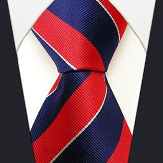 Mens Casual Red Navy Silk Stripe Necktie