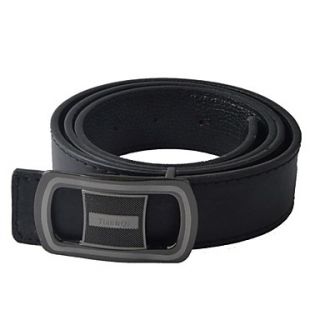 Mens Classic Fashion Belt Casual PU Leather Wild Belt with Zinc Alloy Buckle   Black (110cm)