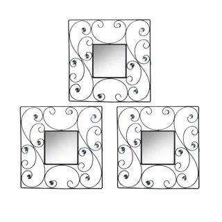 Elements15 inch Black Square Scroll Jeweled Mirror Set (set Of 3)