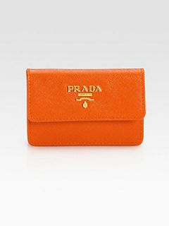 Prada Saffiano Lux Flap Card Case   Papaya Orange