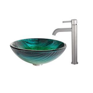 Kraus C GV 391 19mm 1007SN Nature Nei Glass Vessel Sink and Ramus Faucet Chrome