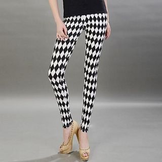 Black and White Diamond Check Retro Leggings Spandex