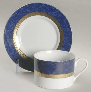 Retroneu Imperial Blue Flat Cup & Saucer Set, Fine China Dinnerware   Cobalt Blu