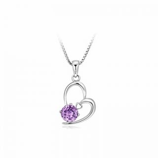 Womens Korean Version Of the New Female Silver Heart Shaped Pendant Necklace Popular Platinum Plated